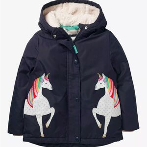 • Mini Boden • Girls' Sherpa Lined Unicorn Anorak Coat
Navy 2-3